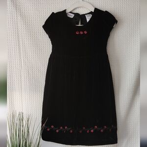 Blueberri Boulevard Black Velvet  Dress with Red Floral Embroidery Size 4T